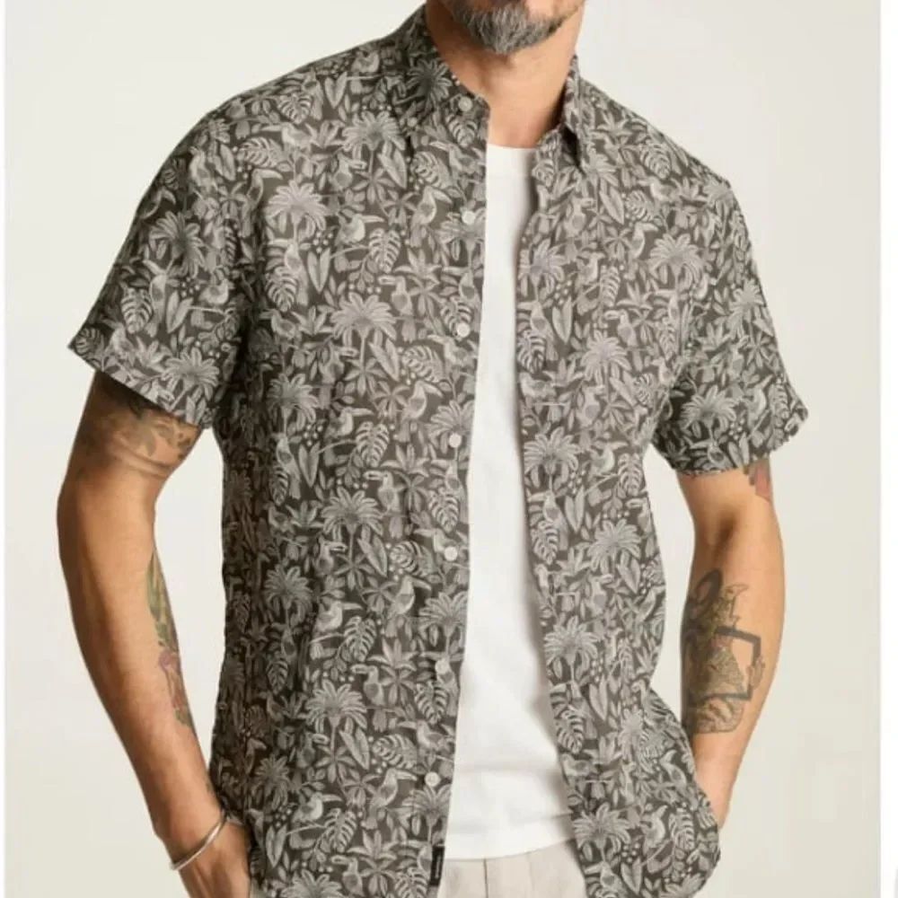 BONOBOS Resort Riviera Palms Gray/White Linen Short Sleeve Men’s Shirt Sz XL